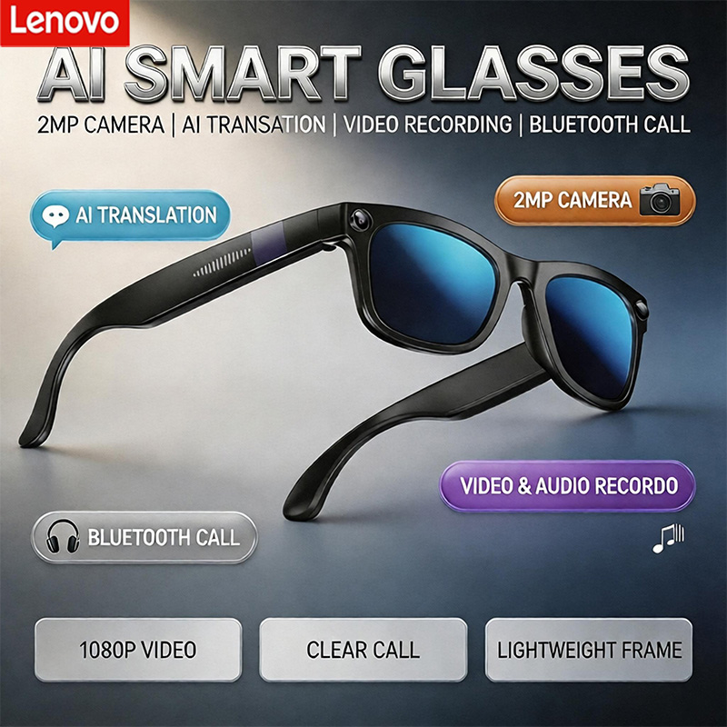 Audio Music Video - แว่นตาอัจฉริยะ Lenovo AI Bluetooth พร้อมกล้อง 2MP