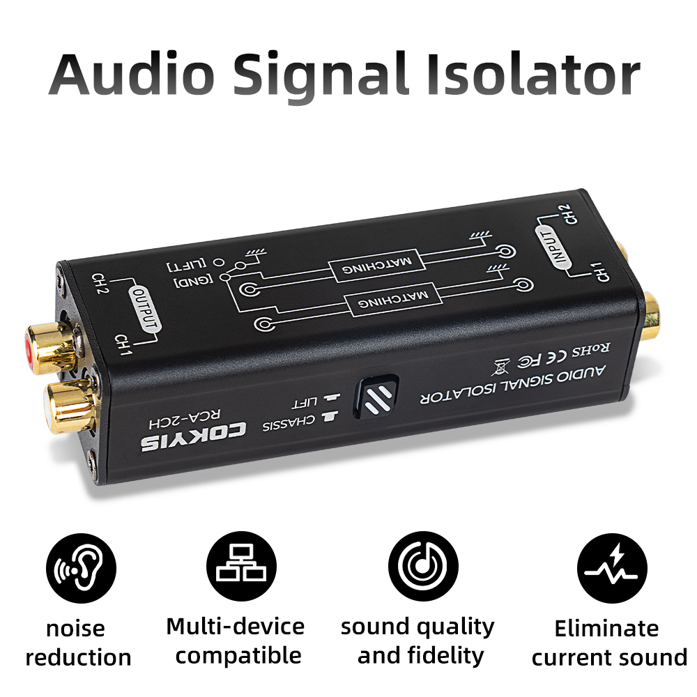 Audio Music Isolator - ตัวแยกสัญญาณเสียงแบบมืออาชีพ กำจัดเสียงรบกวน ตัวกรองสัญญาณเสียงแบบพกพา 2 ช่องสัญญาณ RCA