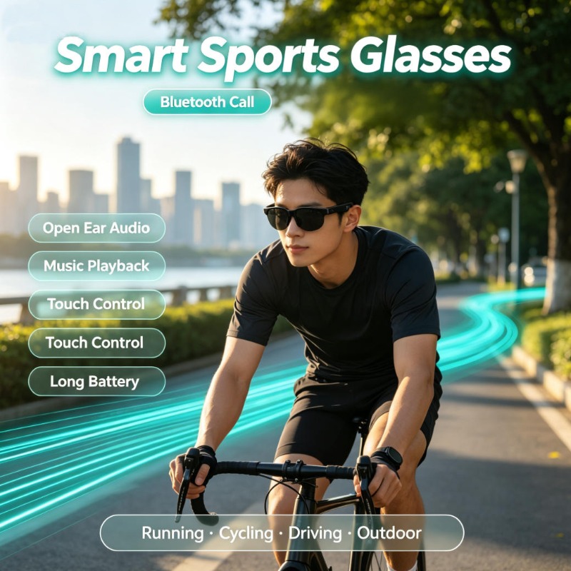 Audio To Music - แว่นตากีฬาอัจฉริยะ ระบบเสียงแบบเปิดหู รองรับการโทรผ่านบลูทูธ ควบคุมด้วยระบบสัมผัส เล่นเพลงได้ แบตเตอรี่ใช้งานได้นาน