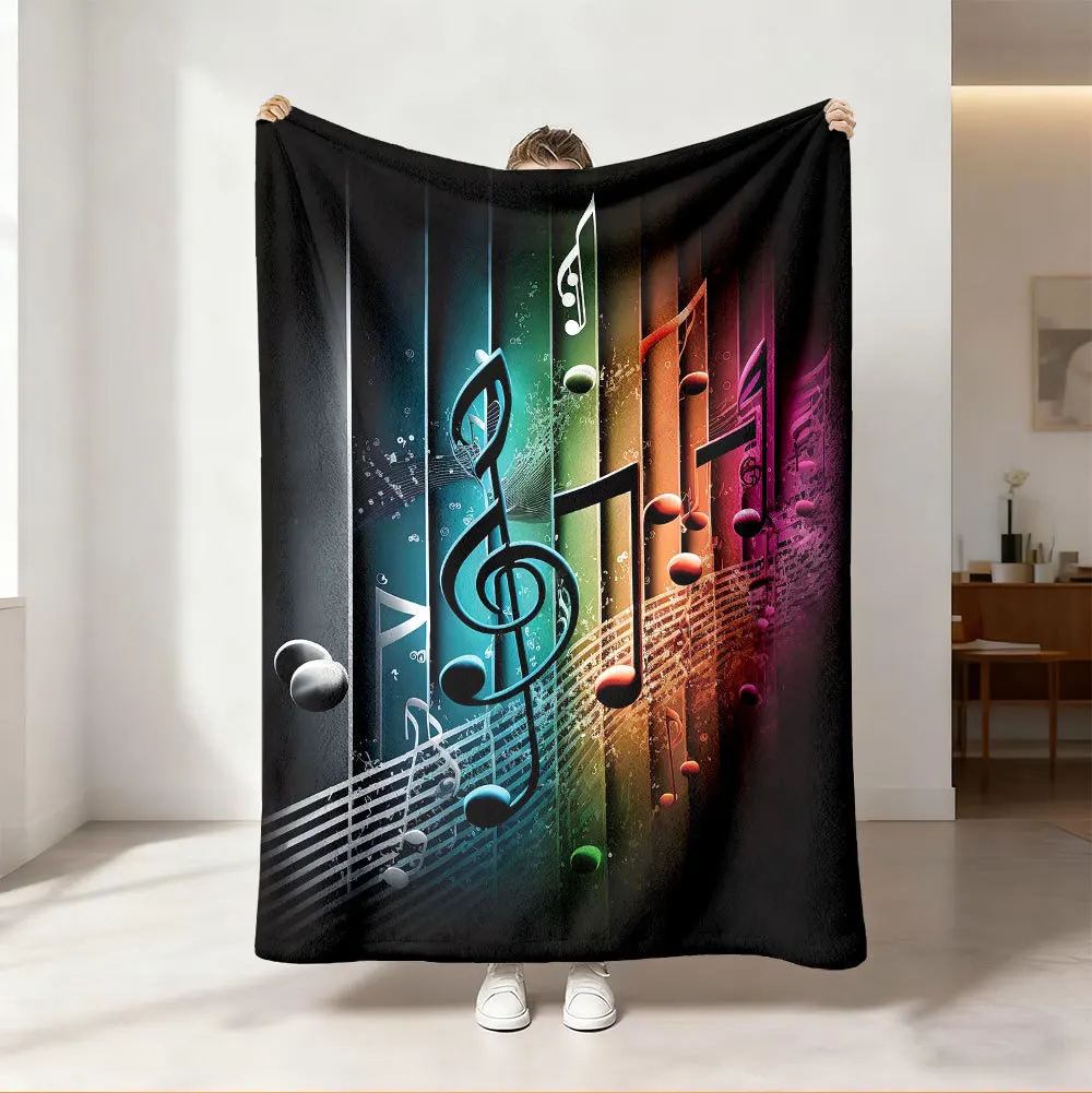 Audio Into Music Sheet - ผ้าห่มลายโน้ตดนตรีสีรุ้งนีออนสดใส ผ้าห่มนุ่มสบายสำหรับเตียงและโซฟา ของขวัญวันเกิดสำหรับนักดนตรี ผ้าห่มตกแต่งห้องสุดเท่