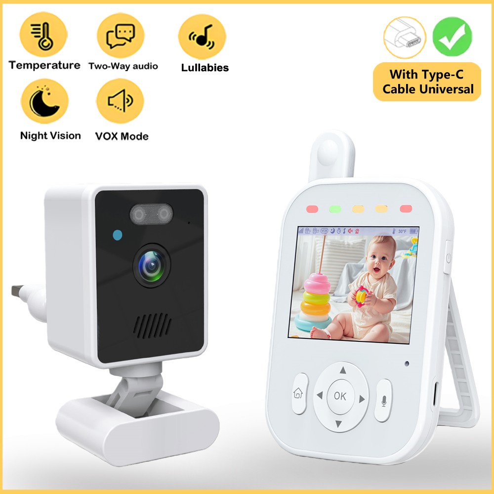 Audio Music Video - กล้องวงจรปิดไร้สายสำหรับเด็กทารกในร่ม หน้าจอ 2.8 นิ้ว พร้อมระบบเสียงสองทาง มองเห็นในที่มืด